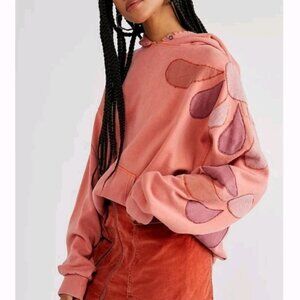 Free People It's A Vibe Hoodie Applique Womens Large Melon Combo